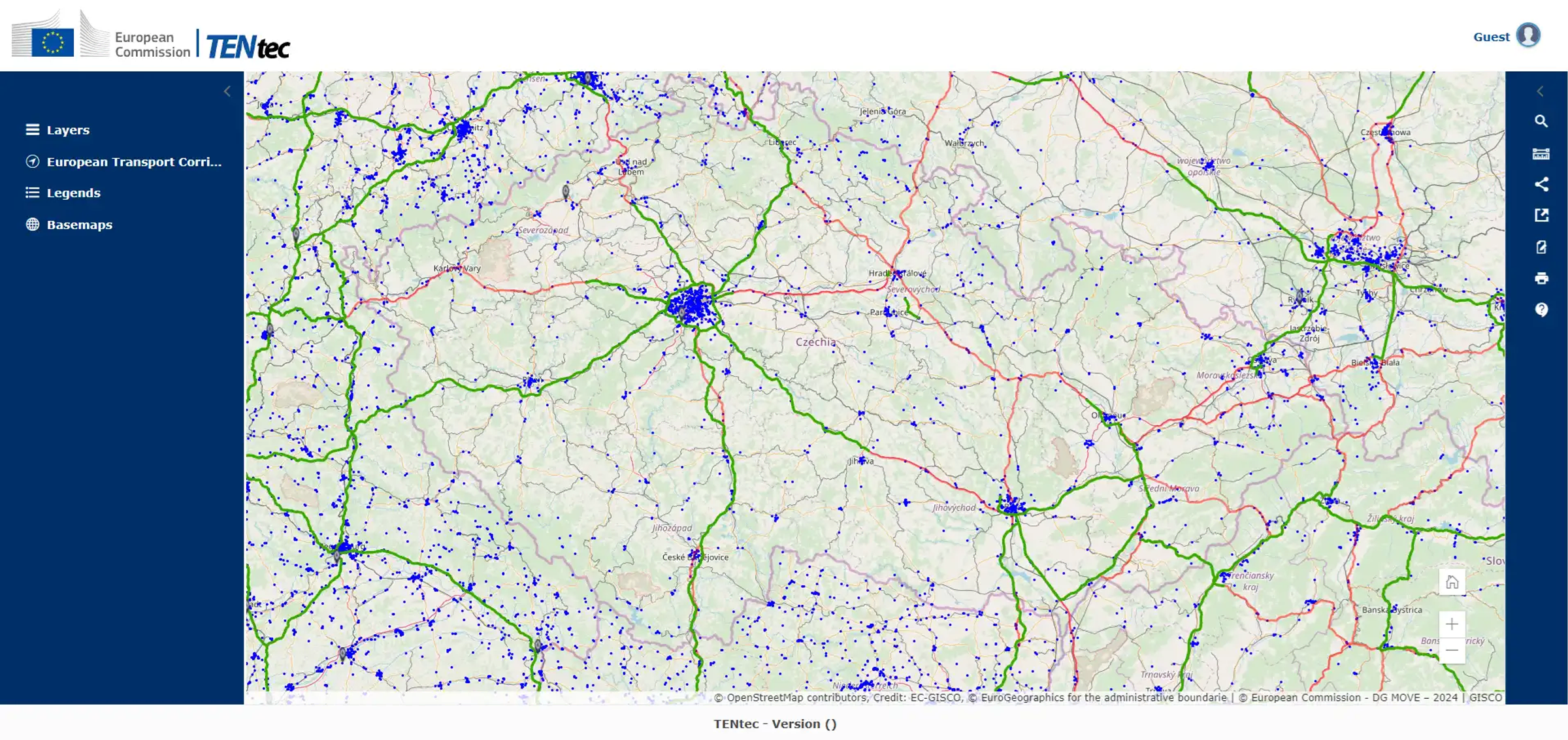Mapa infrastruktury na síti TEN-T